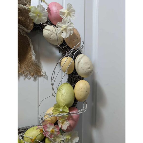 Easter Bunny Eggs Wreath Spring Flowers Vines Door Wall Holiday Decor 18" - Picture 3 of 8